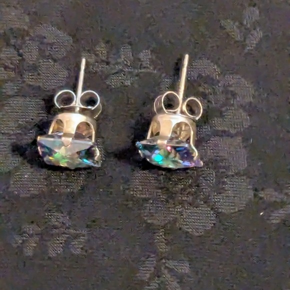 🆕 Mystic Topaz CZ Stud Earrings Pierced Ears 925 Sterling Silver - Picture 3 of 13